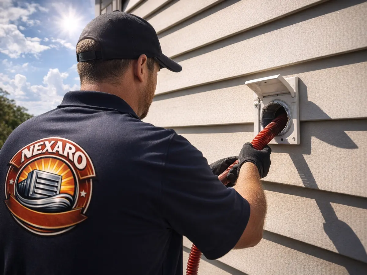 dryer vent cleaning technician on the job in St. Augustine, FL